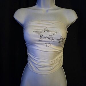 ROMWE White Strapless Star Crop Top
